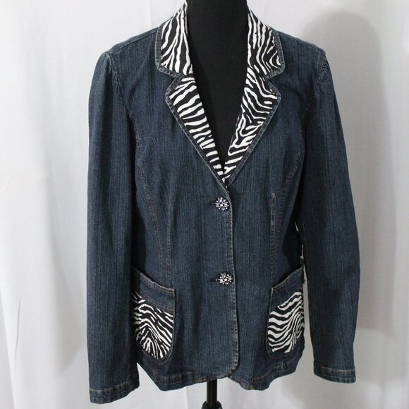 Dorothy's Creation Denim Jacket with Zebra Accents - Picture 1 of 7